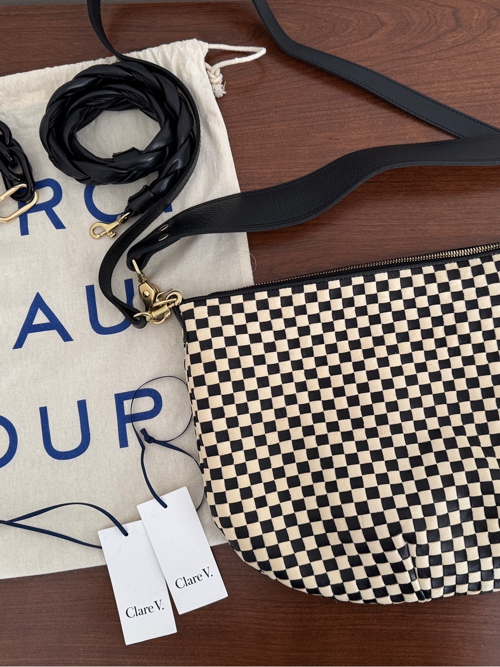 Clare V Black & Cream Moyen Messenger